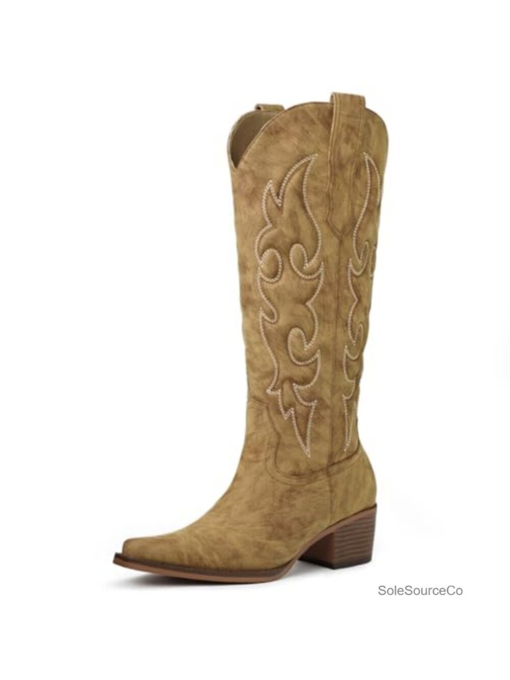 Women's Knee High Cowboy Boots Pointed Toe Western Embroidered Faux Leather